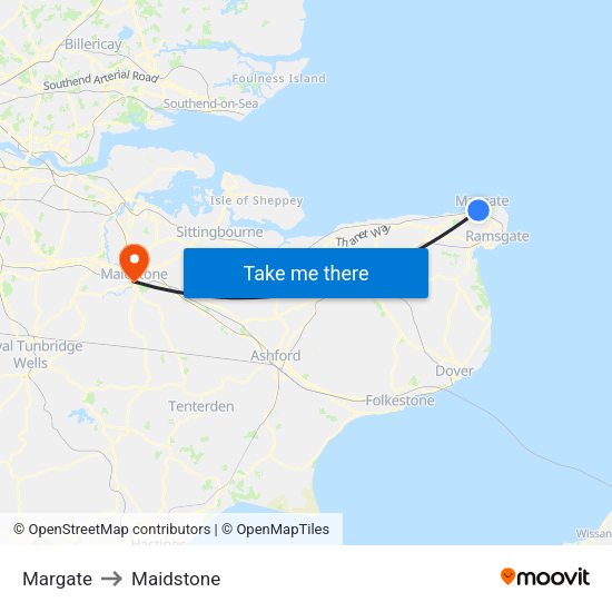 Margate to Maidstone map