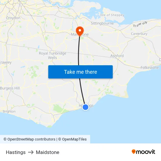 Hastings to Maidstone map