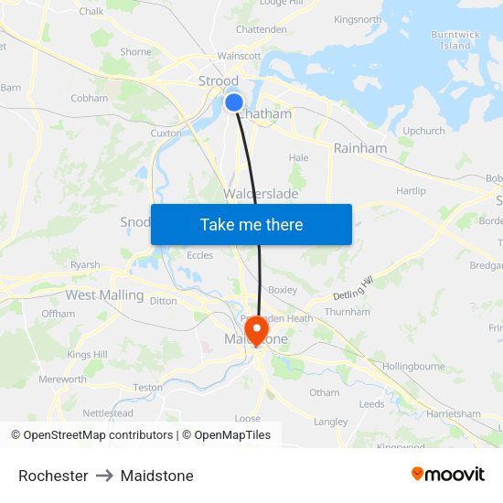 Rochester to Maidstone map