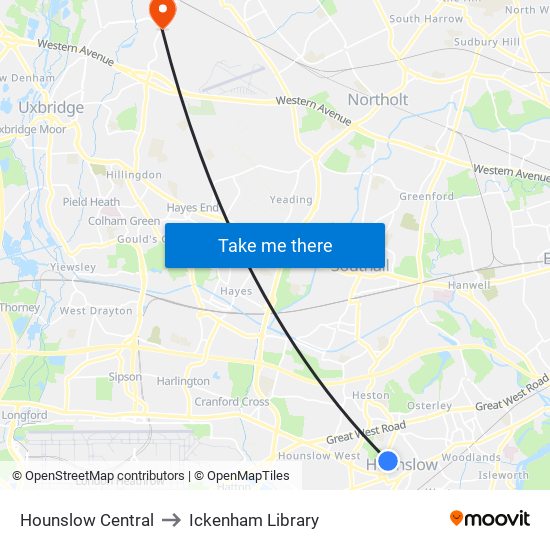 Hounslow Central, Hounslow to Ickenham Library, Ickenham with public ...