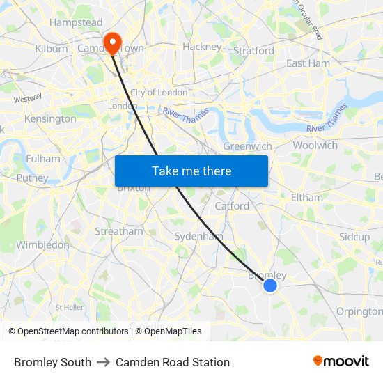 Bromley South to Camden Road Station map