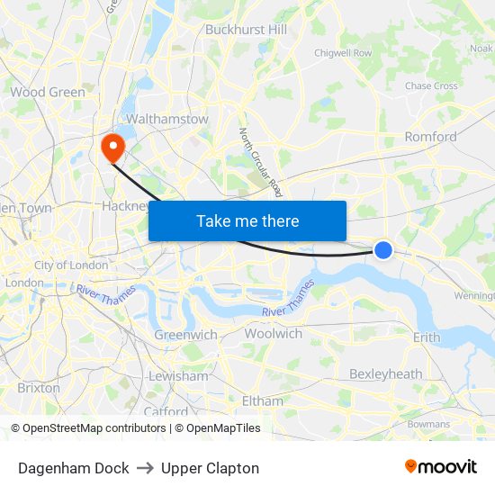 Dagenham Dock to Upper Clapton map