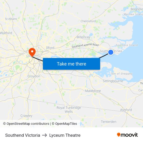 Southend Victoria to Lyceum Theatre map