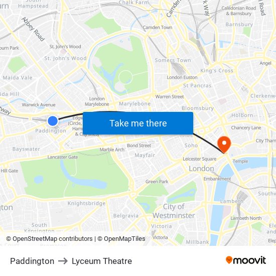 Paddington to Lyceum Theatre map