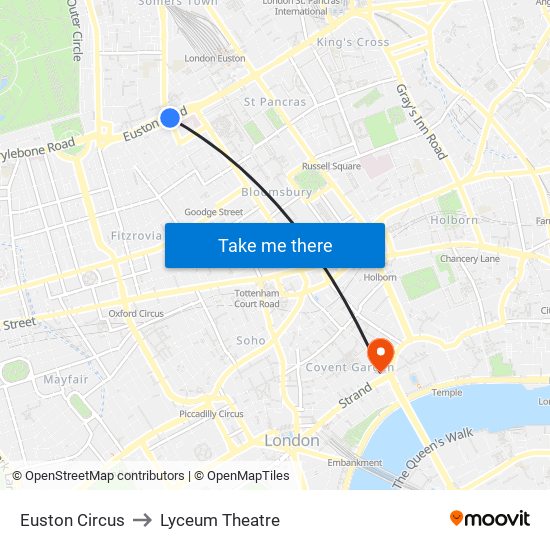 Euston Circus to Lyceum Theatre map