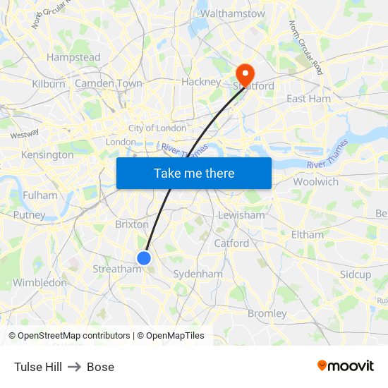 Tulse Hill to Bose map