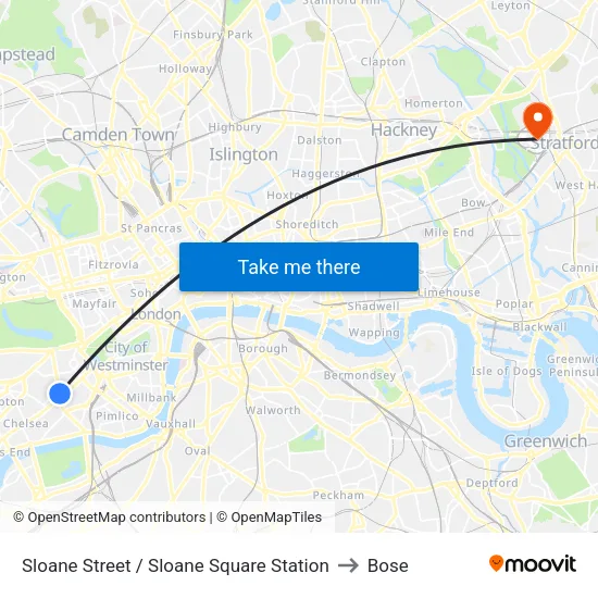 Sloane Street / Sloane Square Station to Bose map