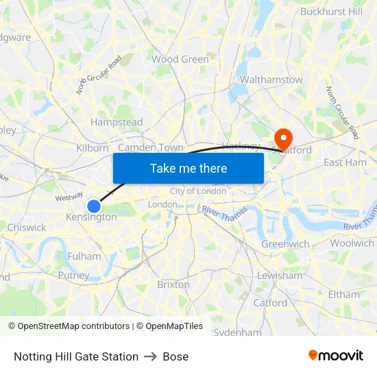 Notting Hill Gate Station to Bose map