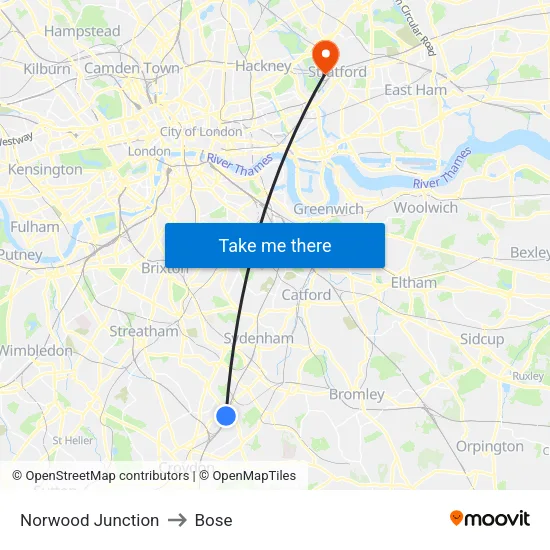 Norwood Junction to Bose map