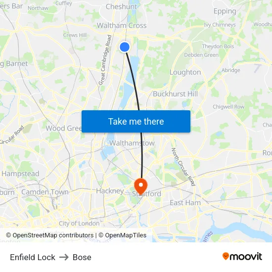 Enfield Lock to Bose map