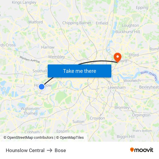 Hounslow Central to Bose map