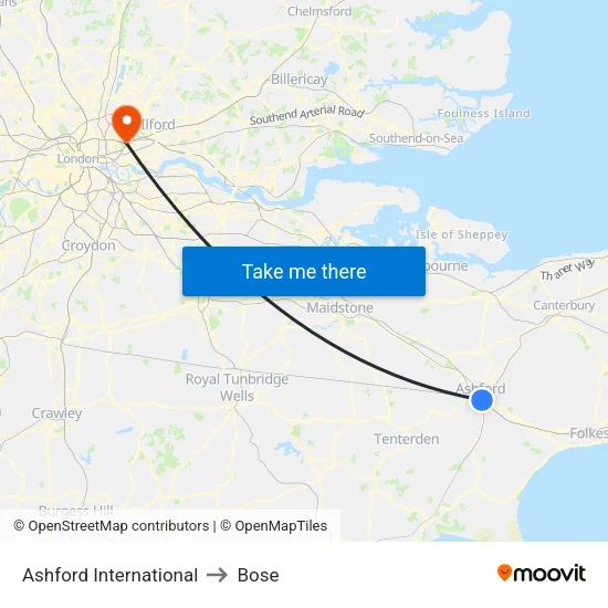 Ashford International to Bose map