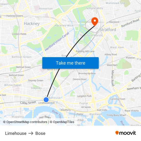 Limehouse to Bose map