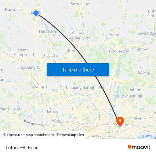 Luton to Bose map