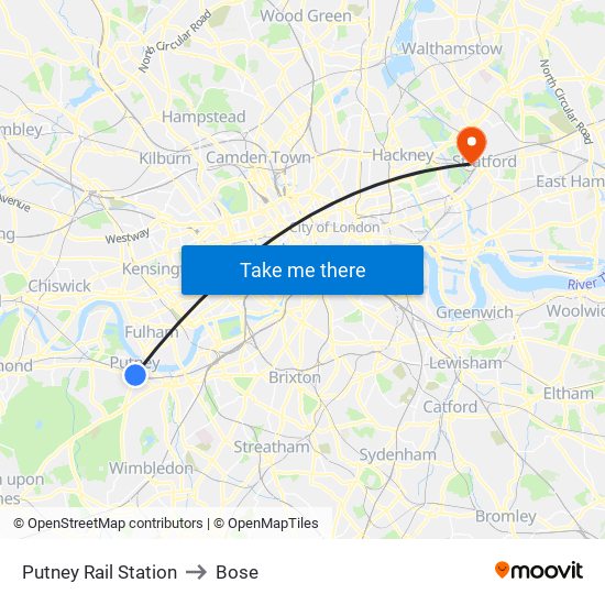 Putney Rail Station to Bose map