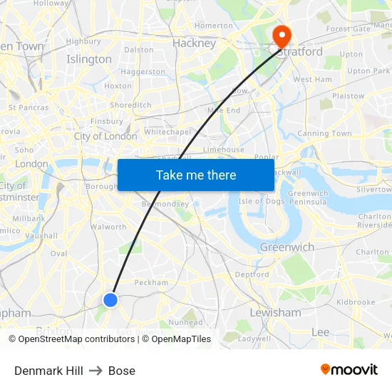 Denmark Hill to Bose map