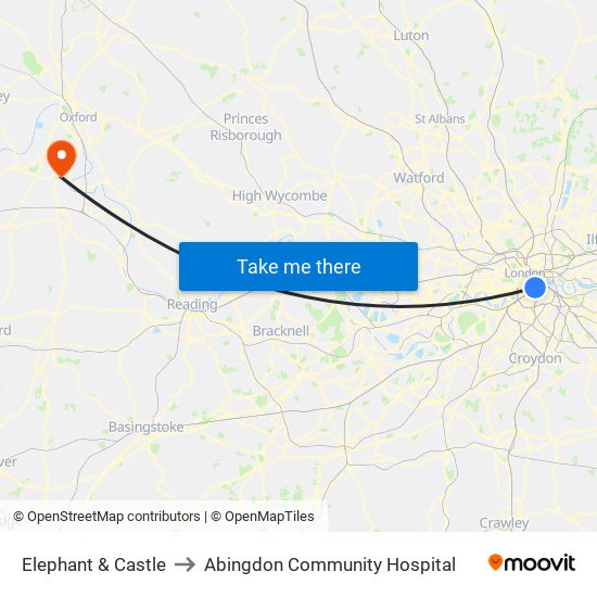 Elephant & Castle to Abingdon Community Hospital map