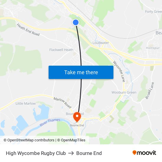 High Wycombe Rugby Club to Bourne End map