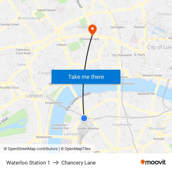 Waterloo Station 1, Waterloo to Chancery Lane map