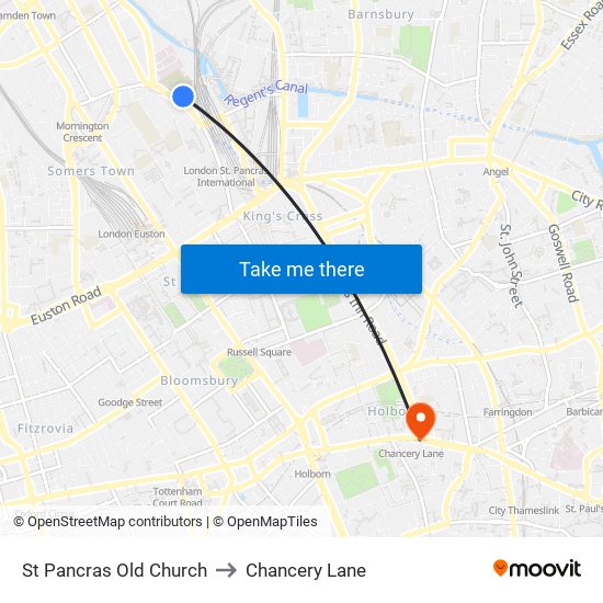 St Pancras Old Church to Chancery Lane map