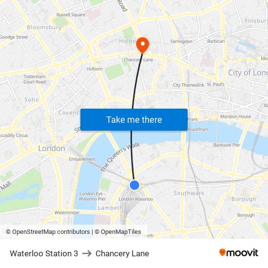 Waterloo Station 3, Waterloo to Chancery Lane map
