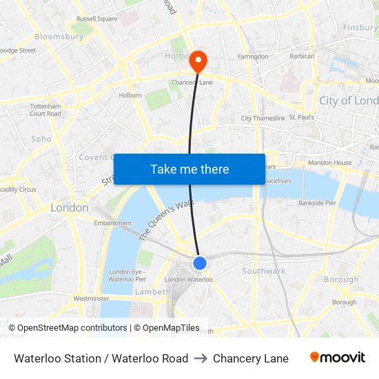 Waterloo Station / Waterloo Road to Chancery Lane map