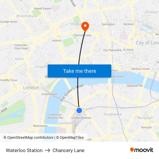Waterloo Station to Chancery Lane map