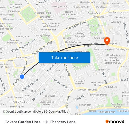 Covent Garden Hotel to Chancery Lane map