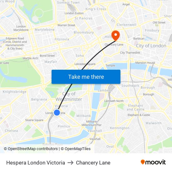 Hespera London Victoria to Chancery Lane map