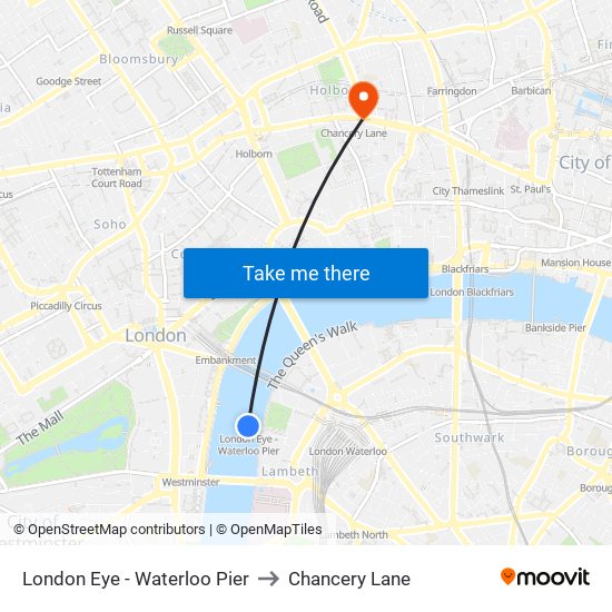 London Eye - Waterloo Pier to Chancery Lane map