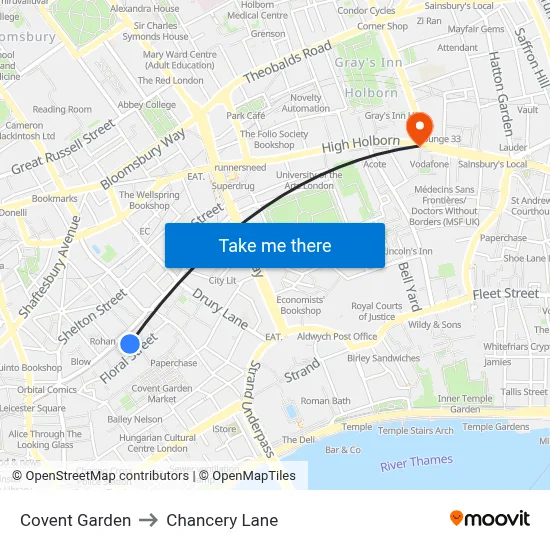 Covent Garden to Chancery Lane map