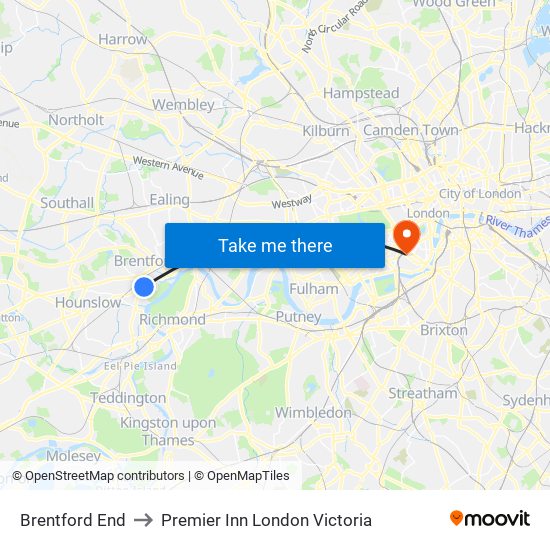 Brentford End to Premier Inn London Victoria map
