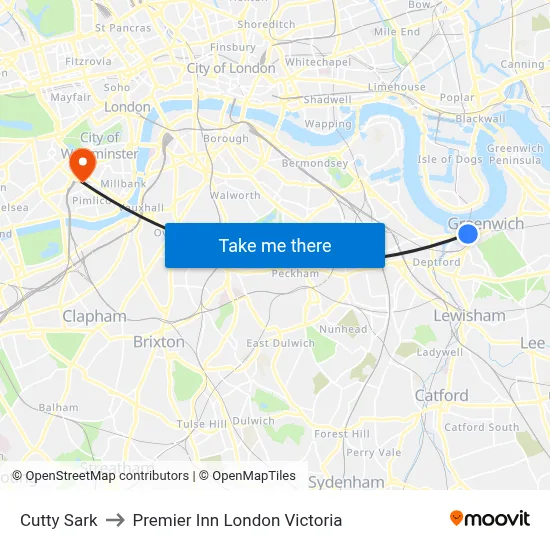 Cutty Sark to Premier Inn London Victoria map