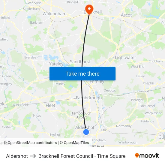 Aldershot to Bracknell Forest Council - Time Square map
