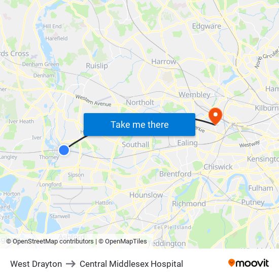 West Drayton to Central Middlesex Hospital map