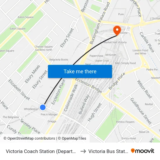 Victoria Coach Station (Departures) to Victoria Bus Station map