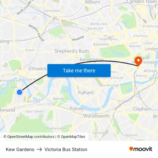 Kew Gardens (Platform 1) to Victoria Bus Station map