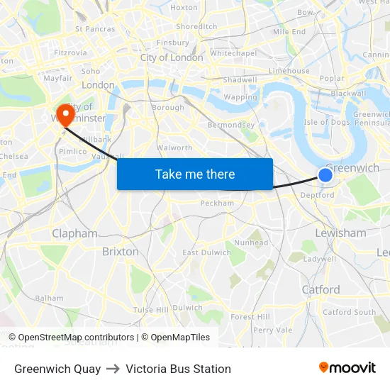 Greenwich Quay to Victoria Bus Station map