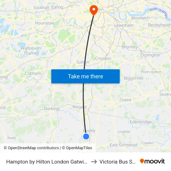 Hampton by Hilton London Gatwick Airport to Victoria Bus Station map