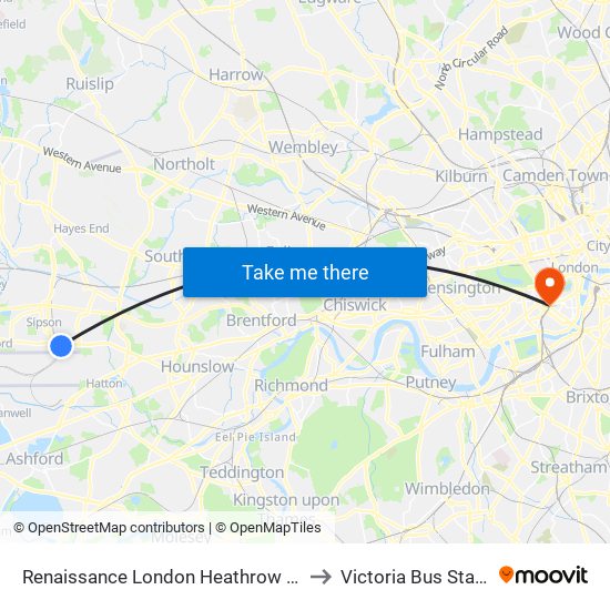 Renaissance London Heathrow Hotel to Victoria Bus Station map