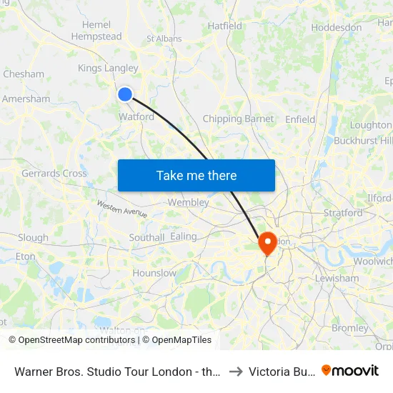 Warner Bros. Studio Tour London - the Making Of Harry Potter to Victoria Bus Station map