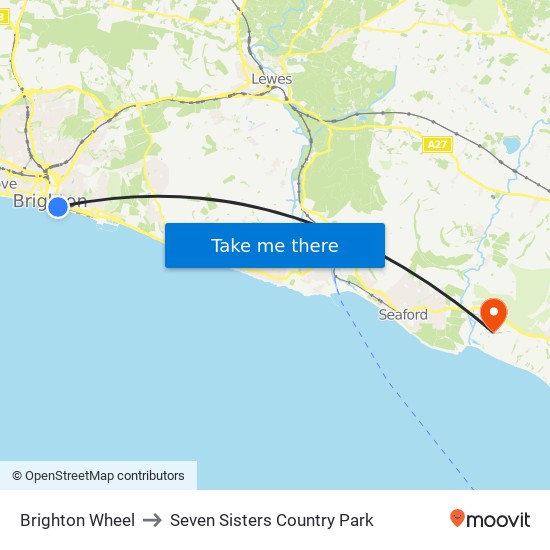 Brighton Wheel to Seven Sisters Country Park map