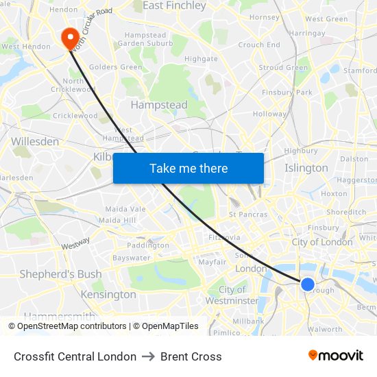 Crossfit Central London to Brent Cross map