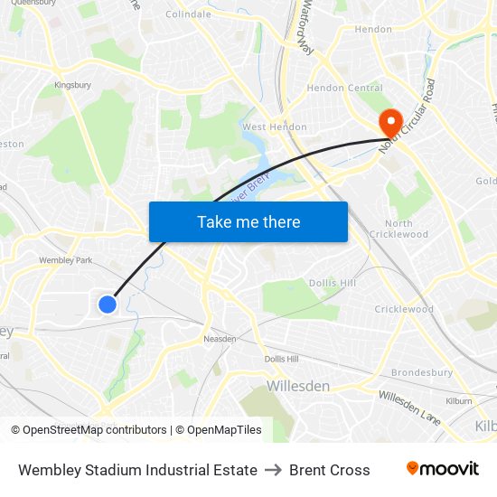 Wembley Stadium Industrial Estate to Brent Cross map