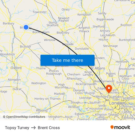 Topsy Turvey to Brent Cross map