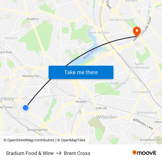 Stadium Food & Wine to Brent Cross map