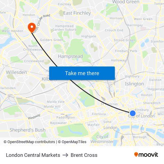 London Central Markets to Brent Cross map