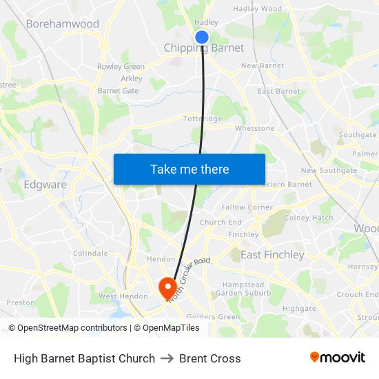 High Barnet Baptist Church to Brent Cross map