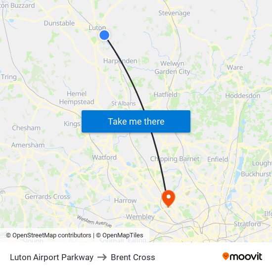 Luton Airport Parkway to Brent Cross map