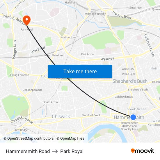 Hammersmith Road to Park Royal map